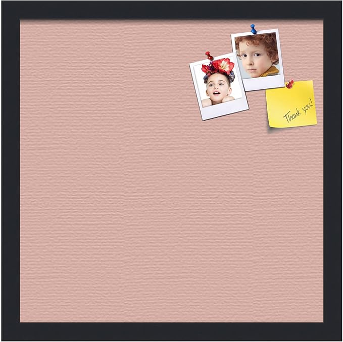 PinPix 16x16 Inch Cork Bulletin Board. This Decorative Framed Pin Board Comes with Pink Pastel Design and a Satin Black Frame. Ideal for Home Office Decor or Message Board (PinPix-1813)