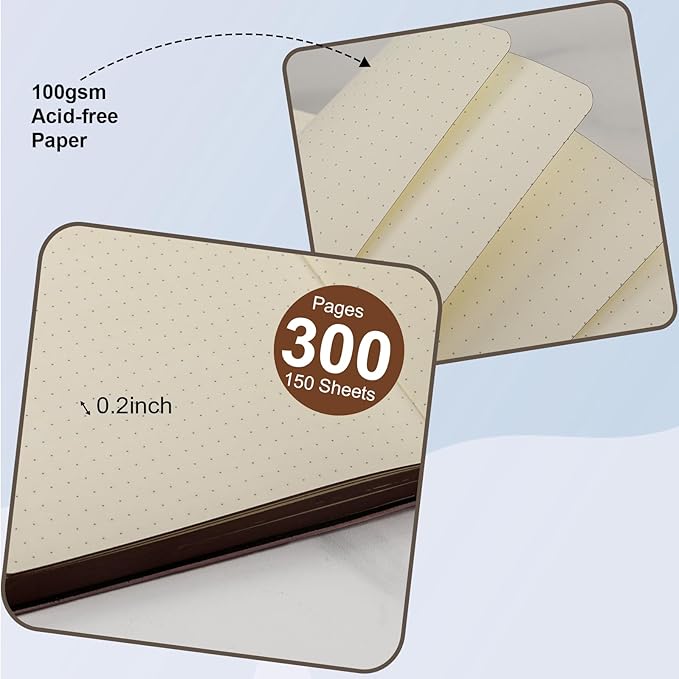 300 Pages Leather Dotted Journal Notebook,Softcover Leather Dotted Journal Notebook for Women Men,300 Pages Notebook for Travel,Business,Work,Office,School Note Taking,5.7'' X 8.3'',green