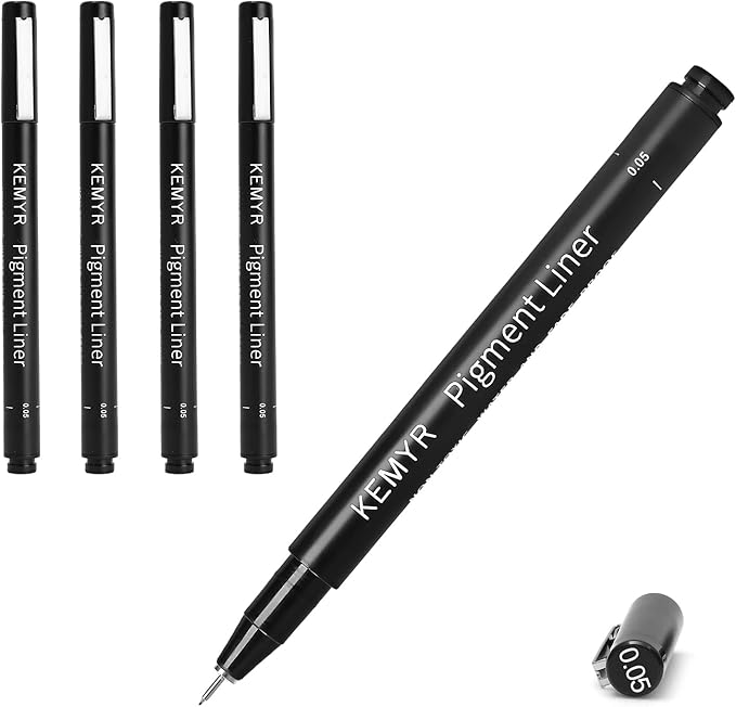 4 Micro Fine liner Drawing Art Pens Calligraphy Pens: 0.05mm Size Black Art supplies Waterproof Archival Black Ink Markers For Artists,Use for Professional Watercolor,Sketching