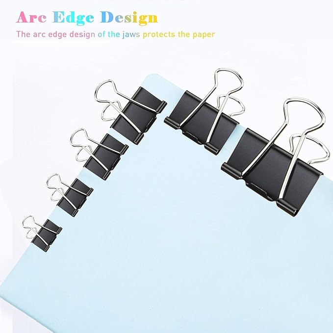 Medium Binder Clips, 72 Pack, 1-1/4 Inch, 1.25 Inch, Standard 32mm, Black, Capacity 0.6 Inch, Metal Paper Clips, Fold Clamp, Office Clips, School & Home Use