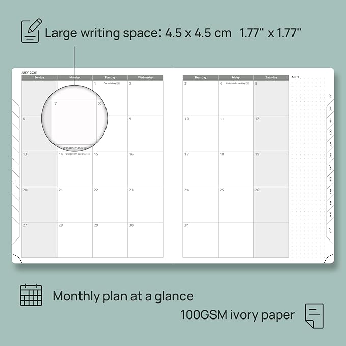 POPRUN Planner 2025-2026 Weekly Notebook (Large 8.5''x 10.5'') Academic Calendar (JUL.25 - JUN.26) Appointment Book with Monthly Tabs, Leather Soft Cover, Inner Pocket, 100 GSM - Cerulean Blue