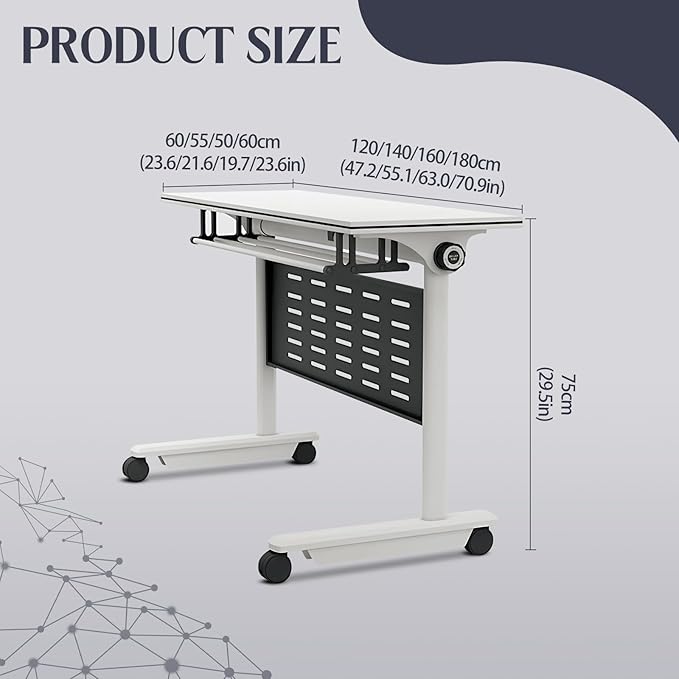 8Pack Conference Room Table, Folding Conference Table for Office Classroom, Mobile Training Tables with Casters Silent Wheels, Large Rectangular Convertible Modular Seminar Tables (L70.9in)