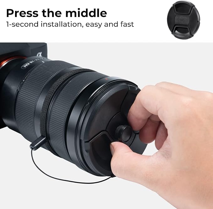 K&F Concept 82mm Lens Cap, 9-in-1 Center Pinch Lens Cover + Anti-Loss Keeper - Image 3