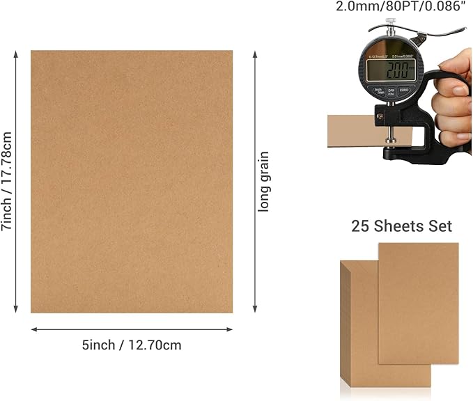 25 Pcs Book Board, Binder Board, Cover Board, Heavy Duty Chipboard for Book Binding, DIY Cardboard (Brown, 5 x 7 Inch 80PT)