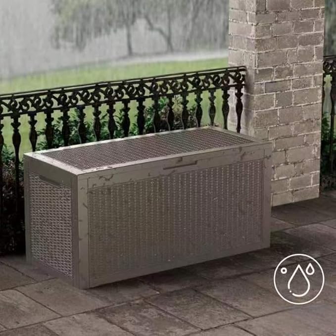 100 Gallon Outdoor Storage Box Waterproof Lockable Resin Deck Box Large, Patio Storage Bin for Pool Accessories Cushion Furniture, Garden Tools, UV-Resistant Outside Delivery Grey