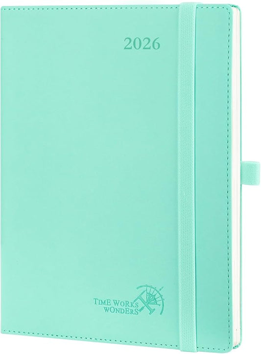 POPRUN 2026 Planner (Medium - 6.5'' x 8.5'') - 2026 Weekly Calendar ((Jan. 2026 - Dec. 2026) with Hourly Time Slots, Weekly/Monthly Appointment Book for Time Management - Leather Soft Cover - Green