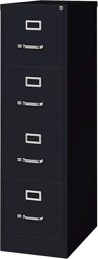 Commercial 4 Drawer Letter Width Vertical File Cabinet, 25" Deep - Black