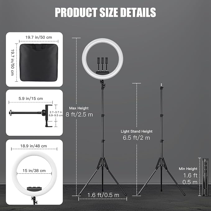 Ring Light with Stand and Phone Holder, Professional LED Circle Light with 78" - Image 5