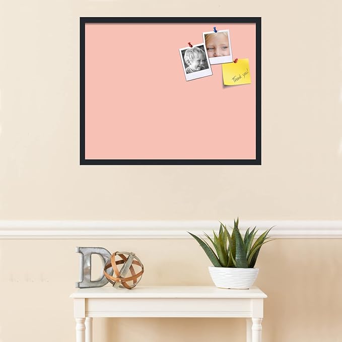 PinPix 30x24 Inch Cork Bulletin Board. This Decorative Framed Pin Board Comes with Pink Pastel Design and a Satin Black Frame. Ideal for Home Office Decor or Message Board (PinPix-1813)