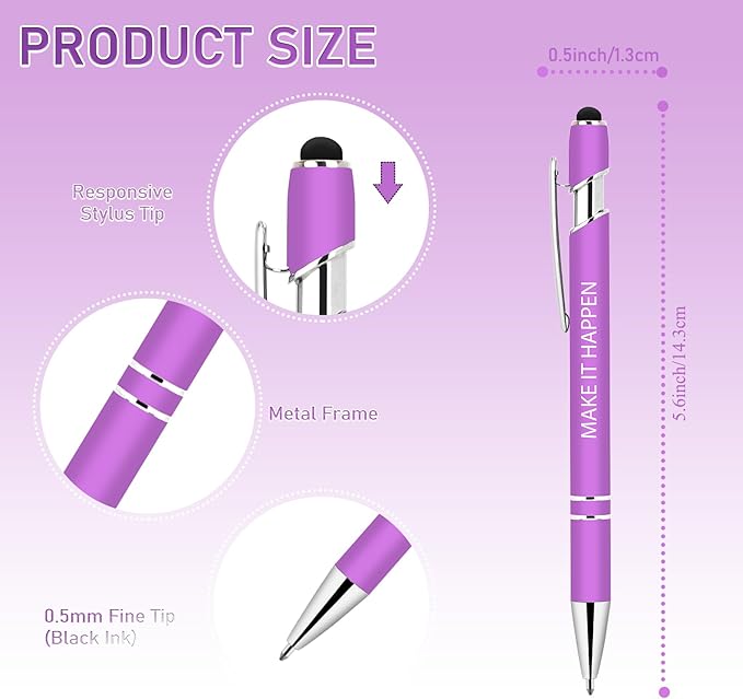 10 Pcs Inspirational Pens Bulk - Motivational Ink Ballpoint Pen with Quotes Stylus Tip Nurse Gifts for School Coworkers Office Supplies Black Ink