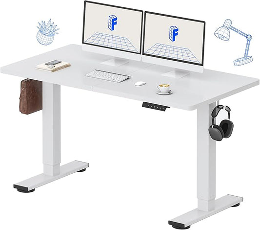FLEXISPOT Standing Desk 55 x 24 Inch Adjustable Height Desk Home Office Computer Workstation Sit Stand Desk, White Top + White Frame