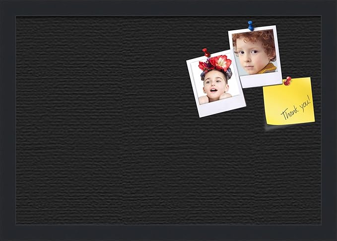 PinPix 19x13 Inch Cork Bulletin Board. This Decorative Framed Pin Board Comes with Solid Black Design and a Satin Black Frame. Ideal for Home Office Decor or Message Board (PinPix-622)