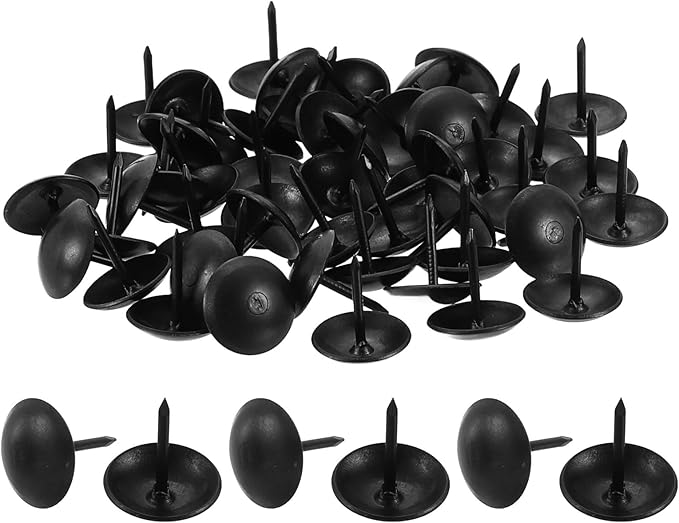 uxcell 100 Pcs Upholstery Tacks, 12 x 13mm Round Head Upholstery Nails Pins Vintage Decorative Furniture Tacks for Chairs Sofas Beds DIY Project, Black