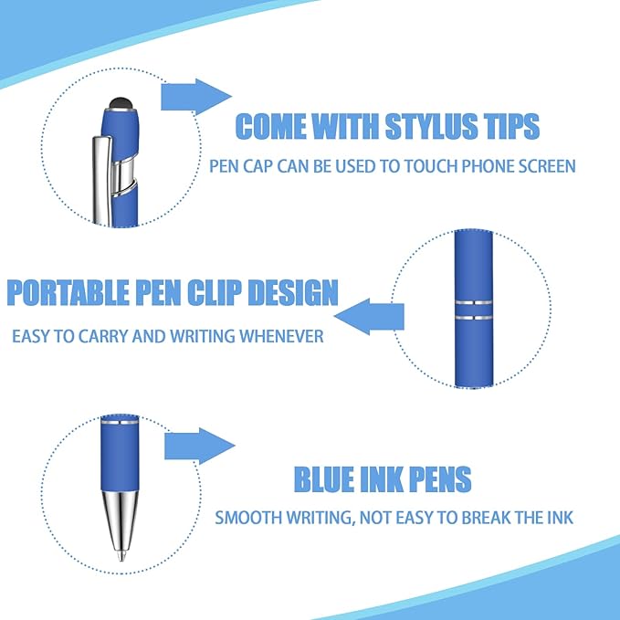 24 Pcs Blue Ink Ballpoint Pen with Stylus Tip 2 in 1 Ballpoint Pen 1.0 mm Blue Ink Metal Stylus Pen for Touch Screens Coworkers, Family, Colleagues, Office (Treasure Navy)