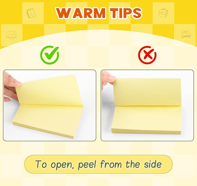 (8 Pack) Large Sticky Notes 3x5 in Yellow, 800 Pcs Self-Stick Notes,100 Sheets/Pad Super Adhesive Sticky Pads Recyclable for Home, Office, Notebook, Clean Removal