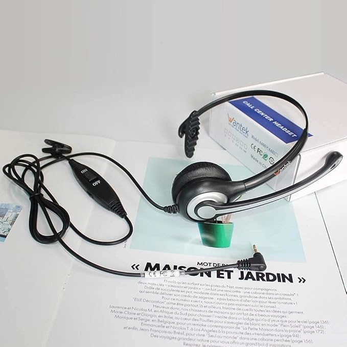 Phone Headset 2.5mm with Microphone, Noise Cancelling & Volume Controls, Telephone Headphone Compatible with Panasonic, Cisco, Polycom, Gigaset's 2.5mm Jack Phone Headset