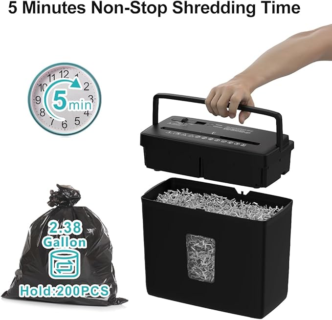Woolsche Paper Shredder for Home,5 Sheet Desktop Cross Cut with 2.38-Gallon Basket Shredder,P-4 Security Level, 4-Mode Design, Shreds Paper/Credit Card - Durable, with Jam Proof Function for Home