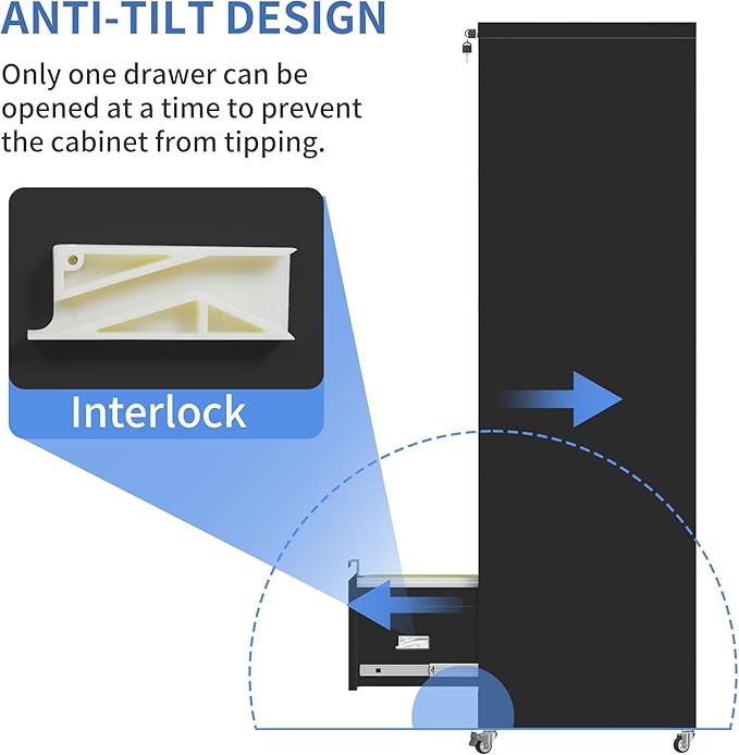 5 Drawer Mobile File Cabinet, Filing Cabinet Home Office for Letter, Legal Size, Black