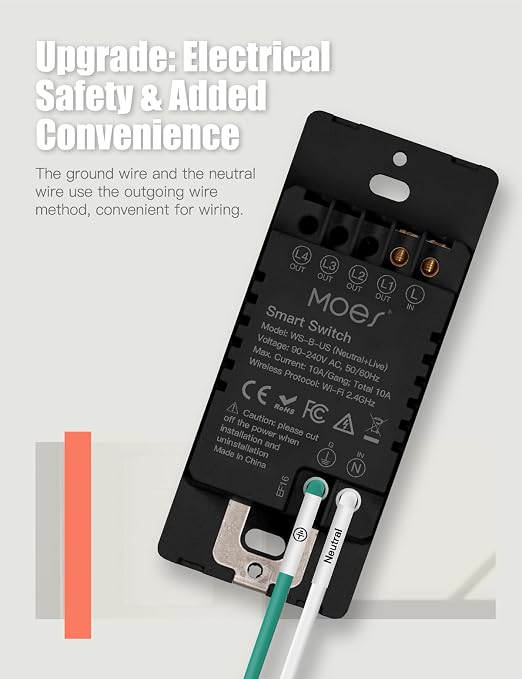 MOES Smart Triple Light Switches, 2nd Generation Wi-Fi 3 Gang Single Pole Switch - Image 2