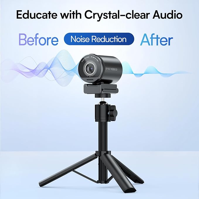EMEET SmartCam S800-4K Webcam with Tripod for Streaming, Sony 1/2'' Sensor, Supports HDR, PDAF&TOF Dual-autofocus, 1080P@60FPS, Adjustable Heights with 360° Swivel Head, Perfect for Live Streaming