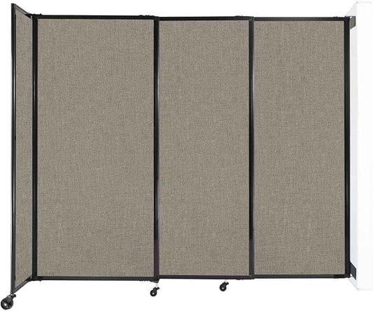 Wall-Mounted Sliding StraightWall Room Divider | Adjustable Widths | Locking Wheels | Room Separator | Up to 7'2" Wide x 6' Tall Warm Pebble Fabric Panels