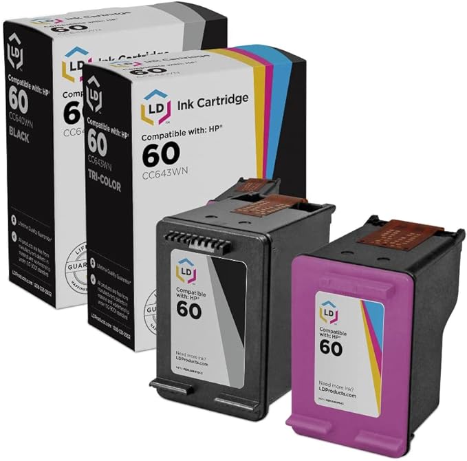 LD Products Remanufactured Ink Cartridge Replacements for Hp 60 Black CC640WN and Color CC643WN (Set of 2) for Photosmart, Envy e All-in-one Deskjet