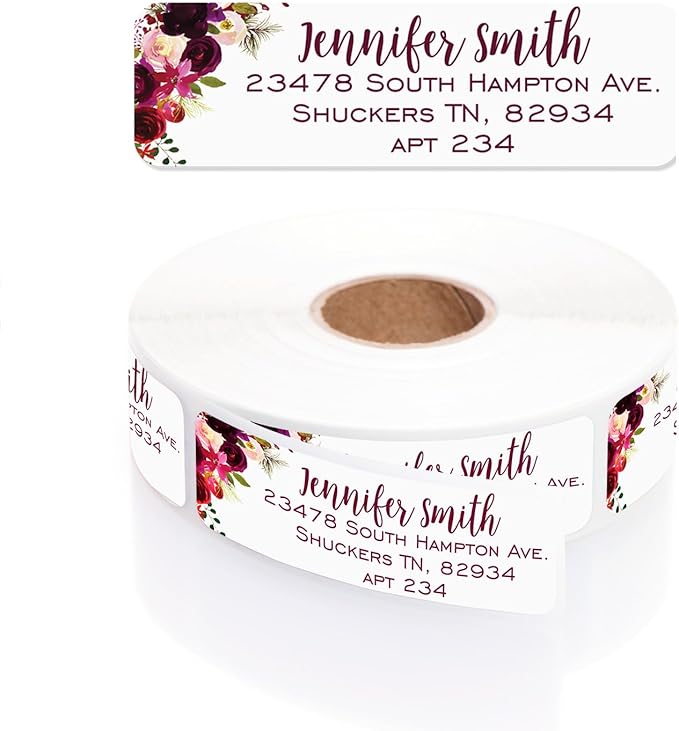 Fall Floral Rolled Address Labels / 500 Personalized Return Address Labels/Designer Address Stickers in Elegant Plastic Dispenser
