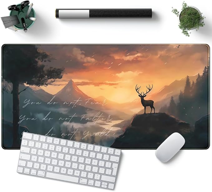 Misty Forest Desk Pad Mat Anime Mouse Pad Gaming Playmat, Large Mouse Pad Deer Desk Mouse Laptop Keyboard Pad Computer Mats for Desktop Full Desk Mouse Pads Office Desk Game(31.5x15.8 in)