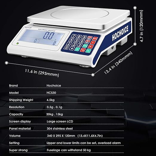 Industrial Scale Counting Scale Precision Electronic Gram Scale Lab Industrial Counting and Weighing 66lb/0.0011lb-30kg / 0.5g Accuracy with RS232 Port for Connecting Computer or Printer