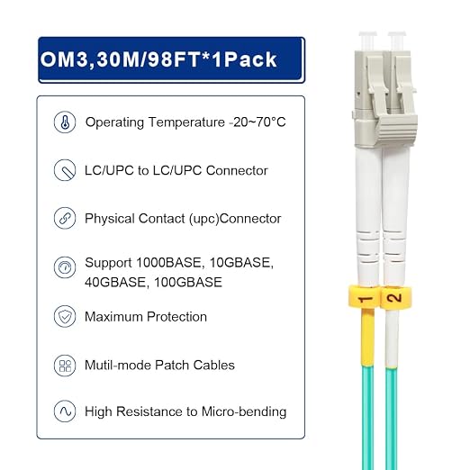 FLYPROFiber- Fiber Patch Cable, OM3 30Meter/98ft LC to LC Fiber Optic Cable - Image 4