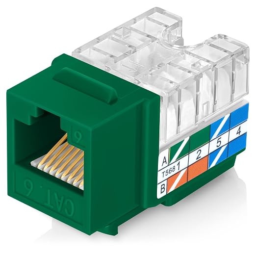 Everest 90° Angled RJ45 Cat6 Keystone Jacks 50-Pack in Green by EverestMediaSolutions