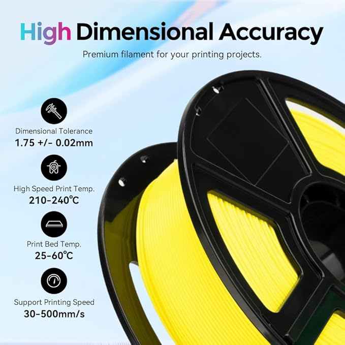 FLASHFORGE Rapid PLA Filament 1.75mm, High Flow Speedy 3D Printer Filament, Experience Exceptional Performance with 500mm/s High-Speed Printing, Neatly Wound & Top-Notch Filament (Nero Yellow)