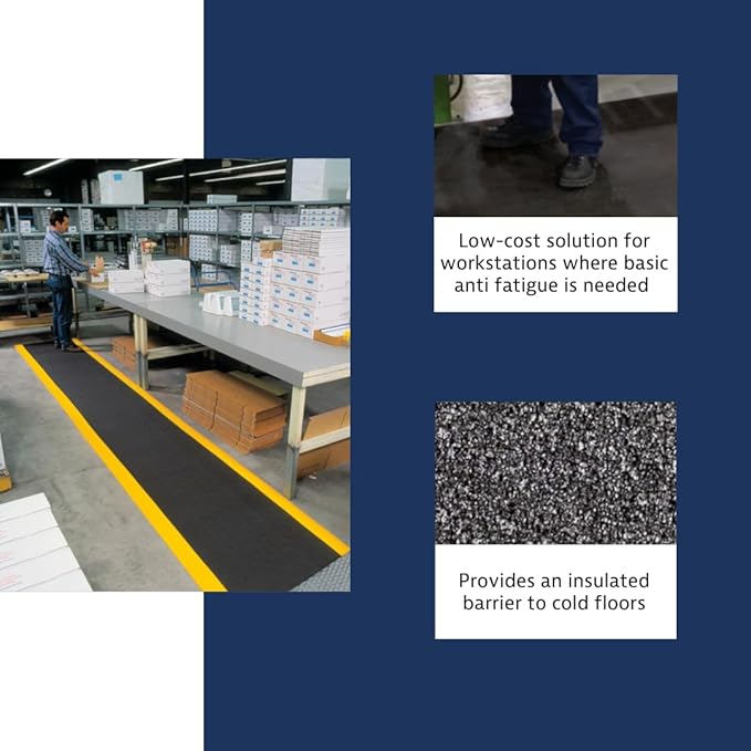 Notrax 411 Sof-Tred™ 4' x 60' x 9/16" Anti Fatigue Mat, Enhanced Slip Resistance with Beveled Edges and Pebbled Surface, Ideal for Industrial and Commercial Workplaces, Black/Yellow, 411R0448BY