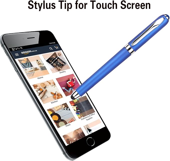 Gel Ink Rollerball Stylus Pen - 18 Pack,0.5mm Fine Point,2 in 1 Capacitive Stylus Pen,Large Capacity Blue Ink,Writing Smoothly for Office,Business,Gift,Metal Silver Clip