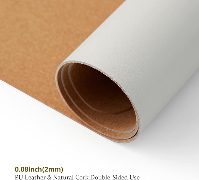 Cork Desk Mat - Dual-Sided Desk Pad for Office and Home - Desk Organization and Accessories - Ideal for Large Mouse Pad and Desk Mats on Top of Desks(White,90cmx 43cm)