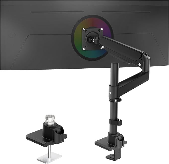 Heavy Duty Monitor Arm for 13-49 Inch Ultrawide Screens, Holds Up to 44lbs, Fully Adjustable Single Monitor Mount, with Clamp & Grommet Base, 75/100mm VESA Desk Mount, Black