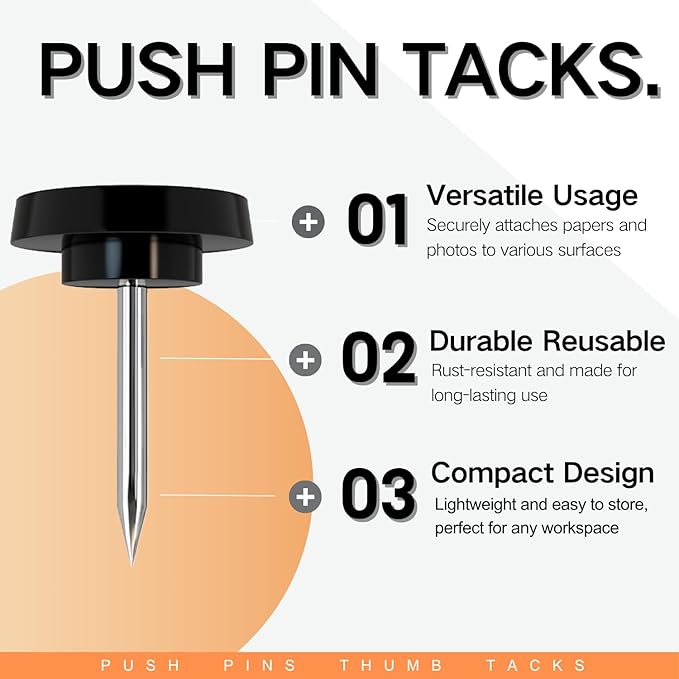 150 PCS Black Flat Push Pins for Wall Thumb Tacks for Walls Flat thumbtacks Push pin for Bulletin Board Shadow Box Display Thumbtack for Cork Board