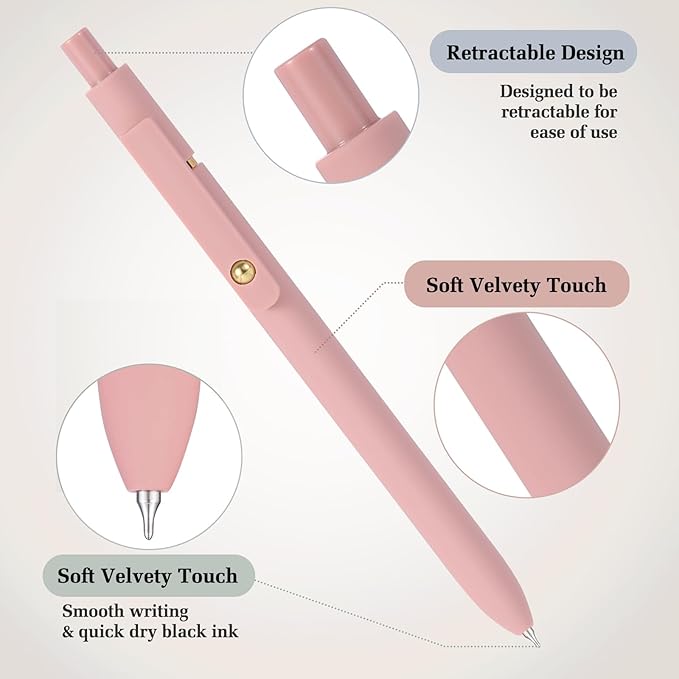 FIOVER Gel Pens, 6pcs 0.7mm Fine Point Black Ink, Smooth Writing Pens for Journaling, Nurse Aesthetic Cute Office School Supplies, Gifts for Women and Men (6Pcs Morandi-Black Ink)