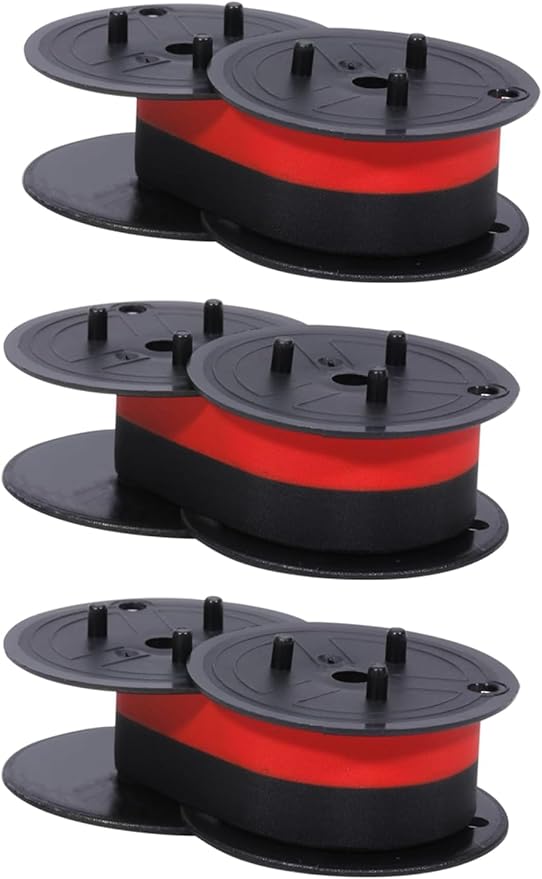 3-Pack Universal Twin Spool Calculator Ribbon, More High Ink Content Version, Compatible with GR24 Porelon 11216 Replacement for Nukote BR80c, Sharp El 1197 P III, Dataproducts R3027,Black/Red