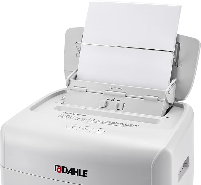 Dahle ShredMATIC SM 90 Auto-Feed Paper Shredder, Cross Cut, 90 Sheet Feed Tray, German Engineered, Jam Protection, Oil Free, SmartPower, P-4 Security, Shreds Staples/Paper Clips/Credit Cards