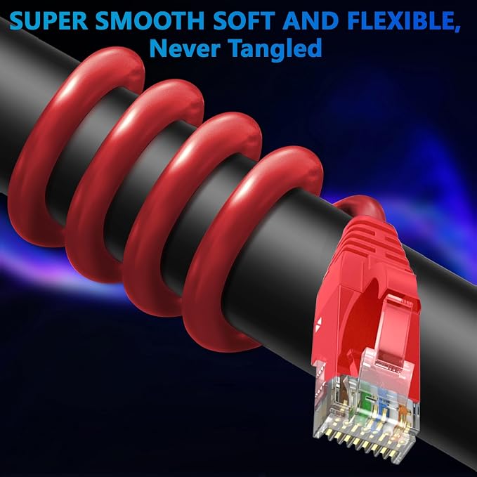 Adoreen Cat 6 Ethernet Cable 20 Ft-Red, Outdoor & Indoor Snagless Long Round - Image 2