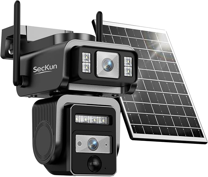 AJ19 Outdoor Solar Wireless Home Security Camera, 2.4GHz WiFi, Dual Lens 360° by SecKun