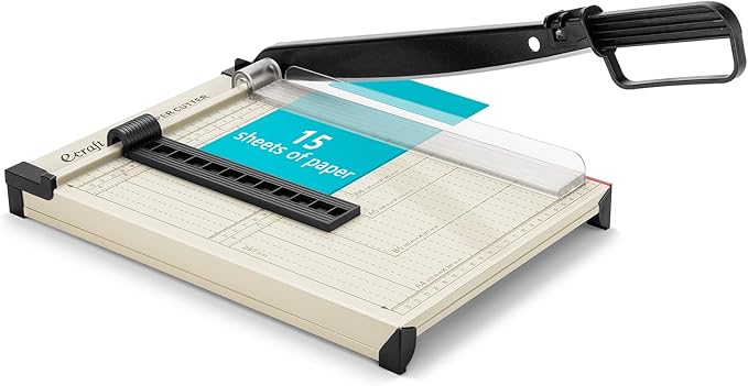 Ecraft 12" Guillotine Paper Cutter：Paper Trimmer Accurate Cutting with Safety Guard,15 Sheets Capacity,Magnetic Guide,Heavy Duty Metal Base, Perfect for Cardstock,Cardboard,Vinyl,Crafts & Photos