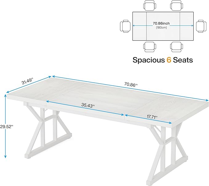 Tribesigns 70.8-Inch Executive Desk, Large Computer Office Desk Workstation, Modern Simple Style Laptop Desk Study Writing Table Business Furniture for Home Office (White, 70.8 Inch)