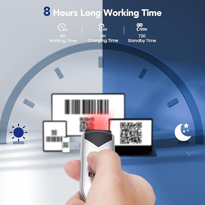 Eyoyo Bluetooth 2D&1D Barcode Scanner, Portable Wireless Mini but Powerful Barcode Reader with 2.4G Wireless&Bluetooth&USB Wired Connection, QR Code Scanner for Phone, Tablet PC