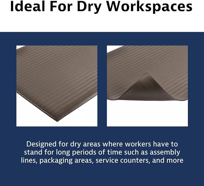 Notrax 410 Airug® 3' x 5' x 5/8" Anti Fatigue Mat, Enhanced Slip Resistance with Beveled Edges and Ribbed Surface, Ideal for Industrial and Commercial Workplaces, Black, 410S0535BL