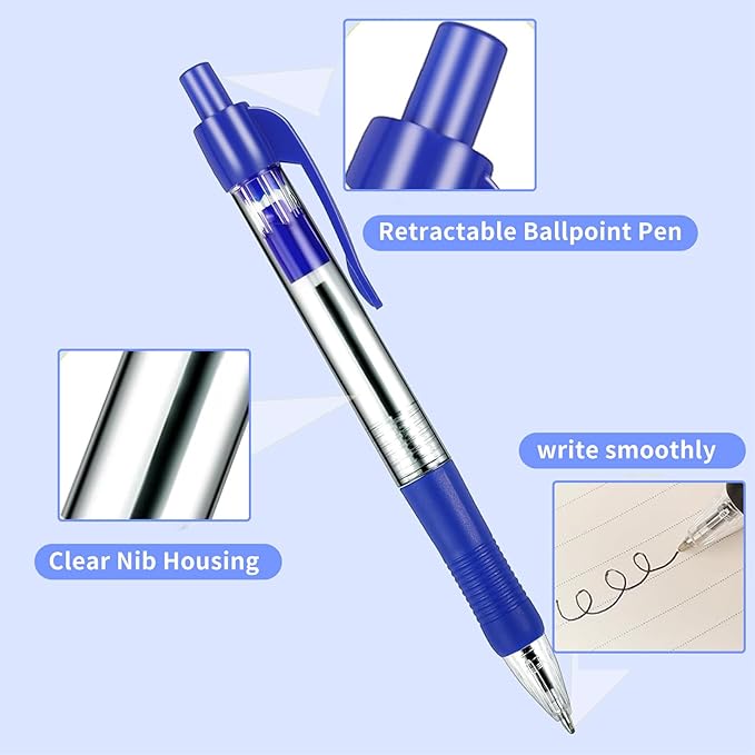 200 Pack Ballpoint Pens Bulk, Blue Gel Ink Pens, 1.0 mm Medium Point Pen, Retractable Smooth Writing Pen with Comfortable Grip for Journal Writing Home Office Supplies (Blue Ink)