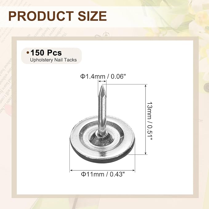 uxcell 150Pcs Upholstery Tacks, 11mmx13mm Flat Head Thumb Tack Decorative Furniture Nails Push Pins for Furniture Sofa Headboards, Black