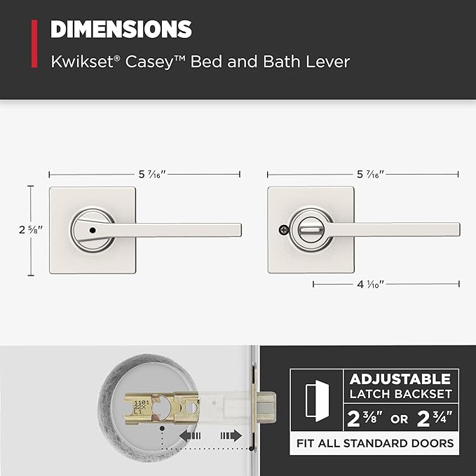Kwikset Casey Door Handle, Satin Nickel | Interior Lever | Keyless Turn Lock | - Image 9
