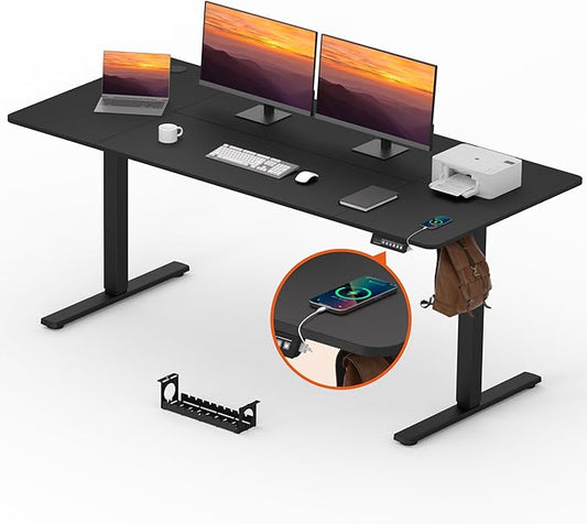 Adjustable Stand Up Desk, Large 71x31 Inches Height Adjustable Standing Desk with Cable Management, Home Office Computer Desk with Memory Preset & Charging USB Port & Sedentary Reminder